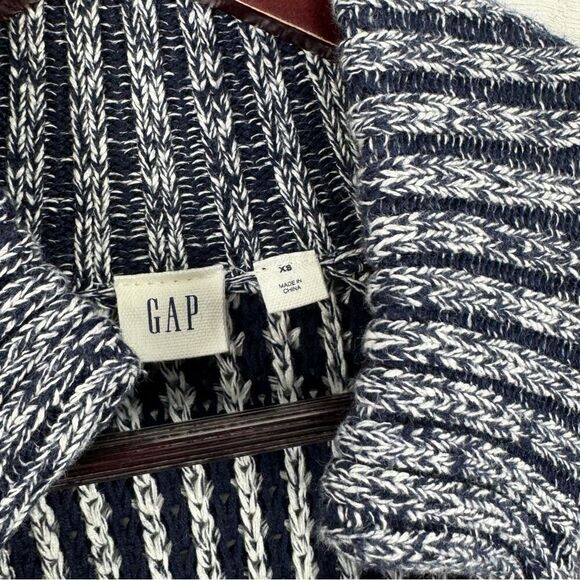 Gap Ribbed Toggle Front Long Cardigan Sweater Blue White XS Fisherman Nautical - Picture 13 of 16
